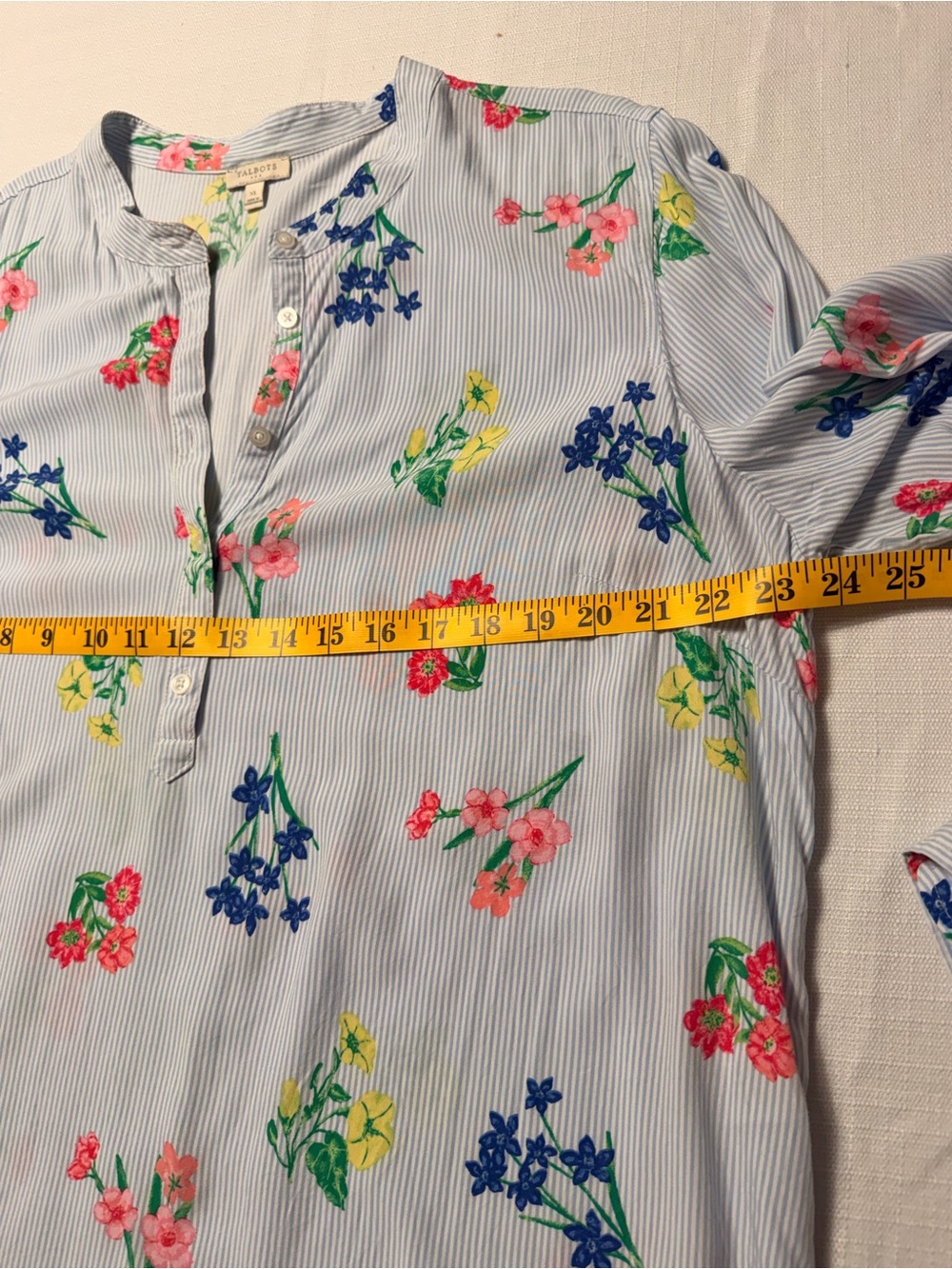 Talbots Light Blue Striped Floral Popover Blouse - Picture 3 of 7